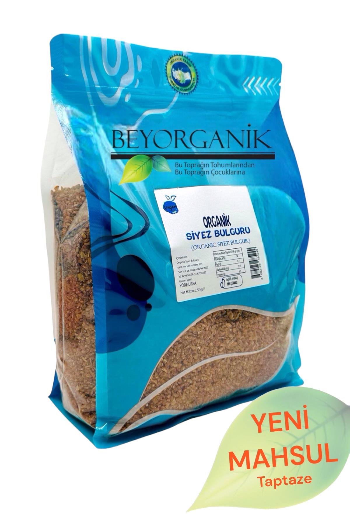 Organik Siyez Pilavlık Bulgur 2,5kg (PESTİSİT VE AFLATOKSİN ANALİZLİ)